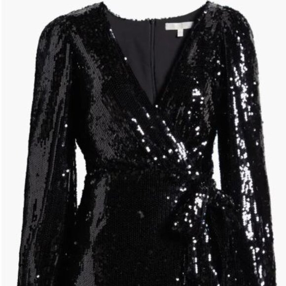 Wayf Flash Sequin Long Sleeve Faux Wrap Minidress NWT - Picture 3 of 13